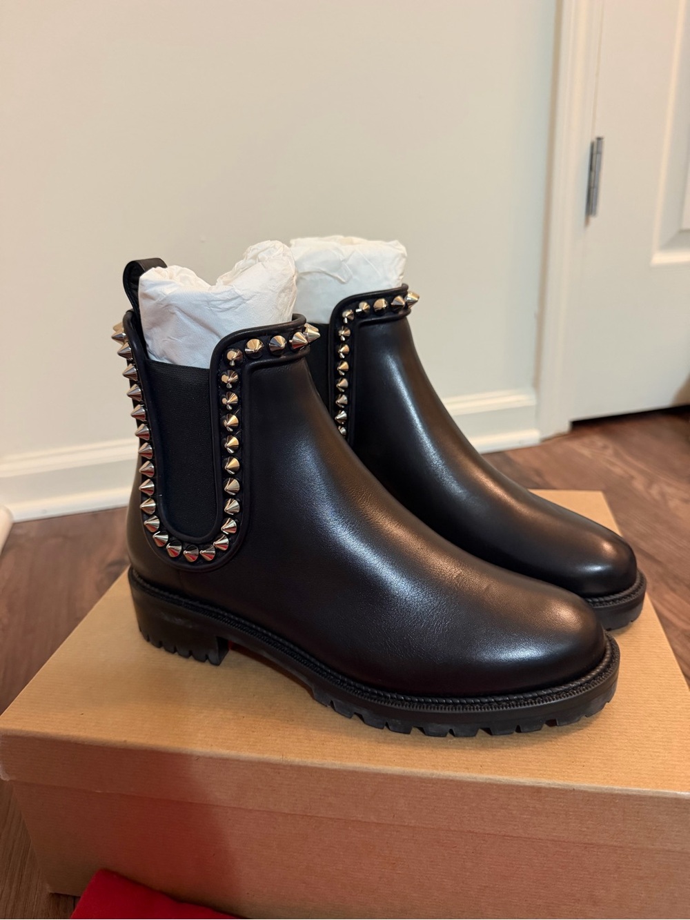 Christian Louboutin Black Studded Chelsea Ankle Boots